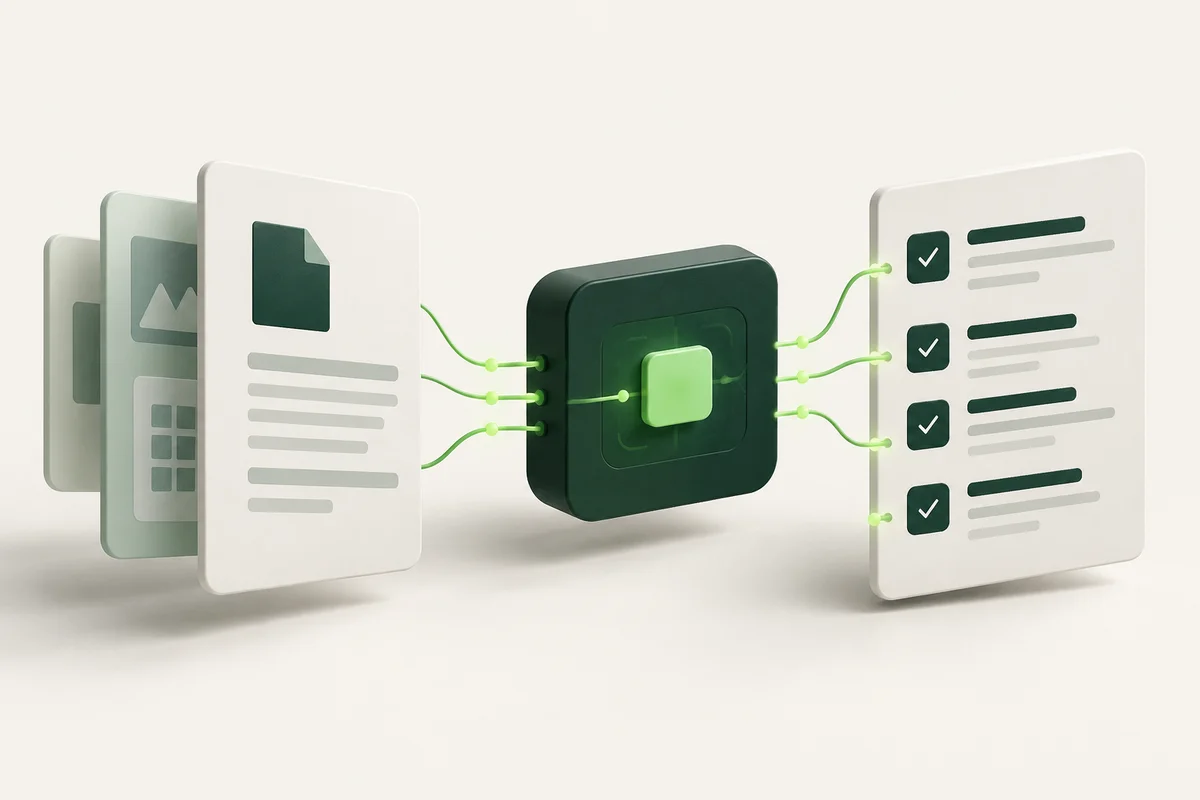 Concept illustration of documents processed into structured results