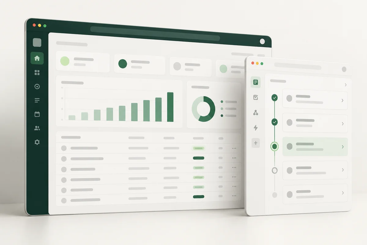 Concept illustration of an operations dashboard and task workflow