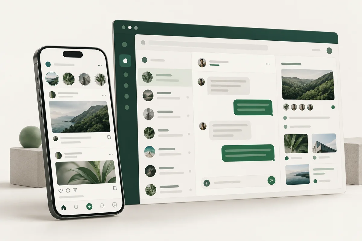 Concept illustration of mobile community and web chat interfaces